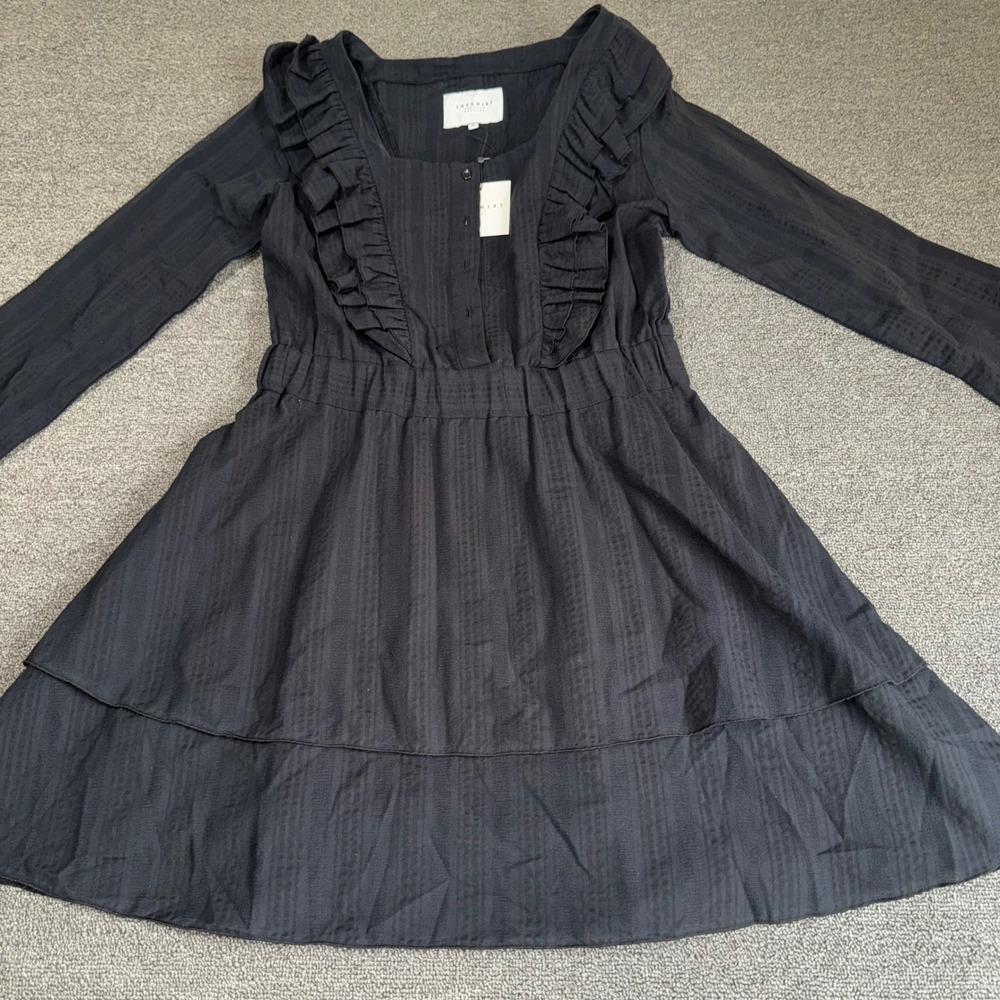 The Shirt Rochelle Behrens Black Cotton Ruffle Tiered Mini Dress Size Medium